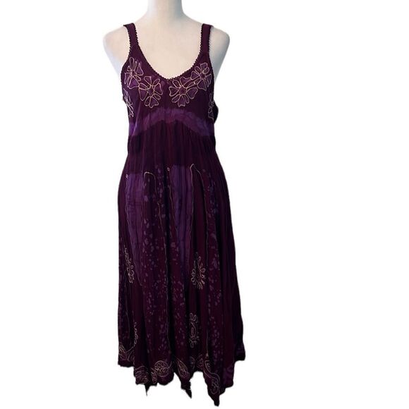 SR fashion free size purple flowered boho flowy embroidered tie back dress EUC - Picture 1 of 9